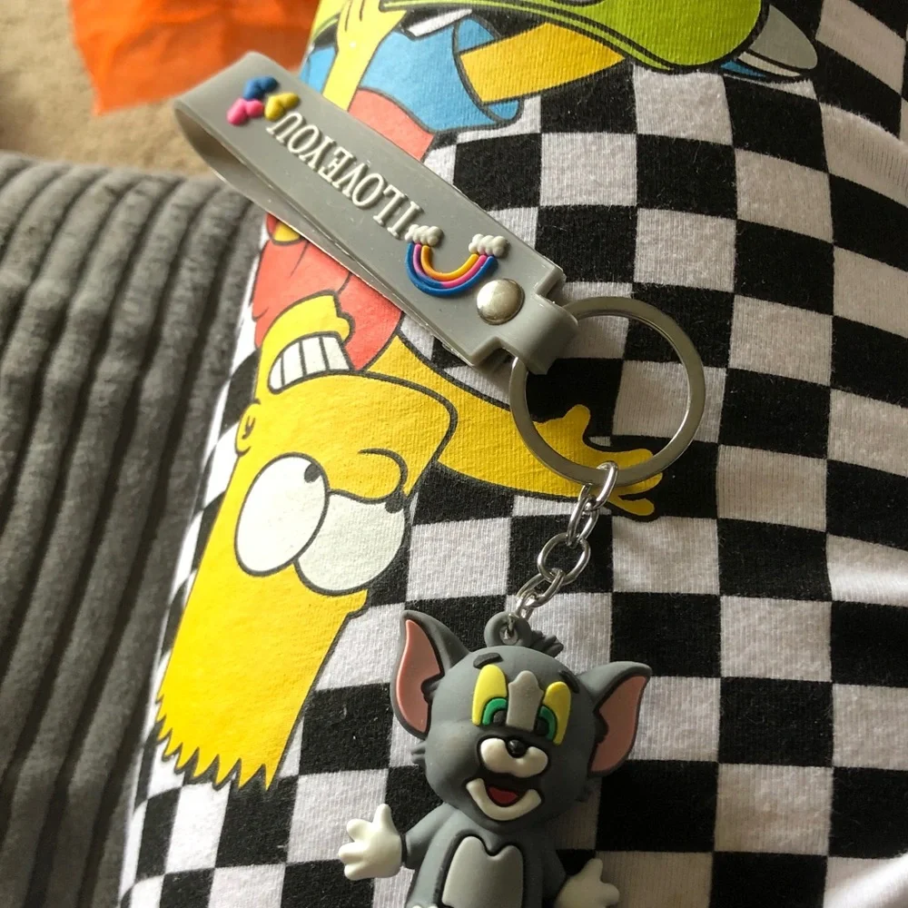 Tom & Jerry Grey Tom Rubber Keychain with 'I LOVE YOU' Strap